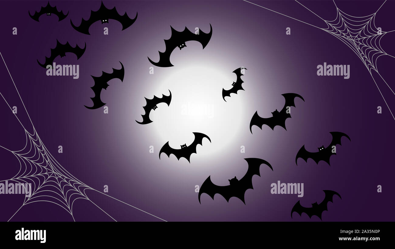 Halloween seamless pattern with flying black bat silhouettes and spider ...