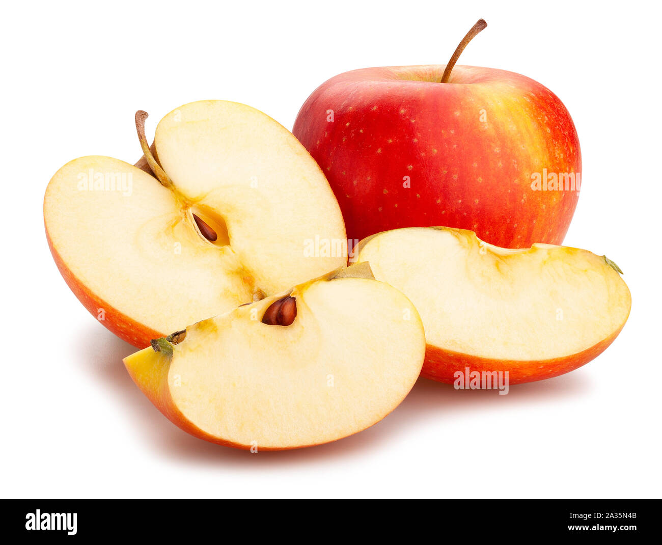 sliced red yellow apples path isolated on white Stock Photo
