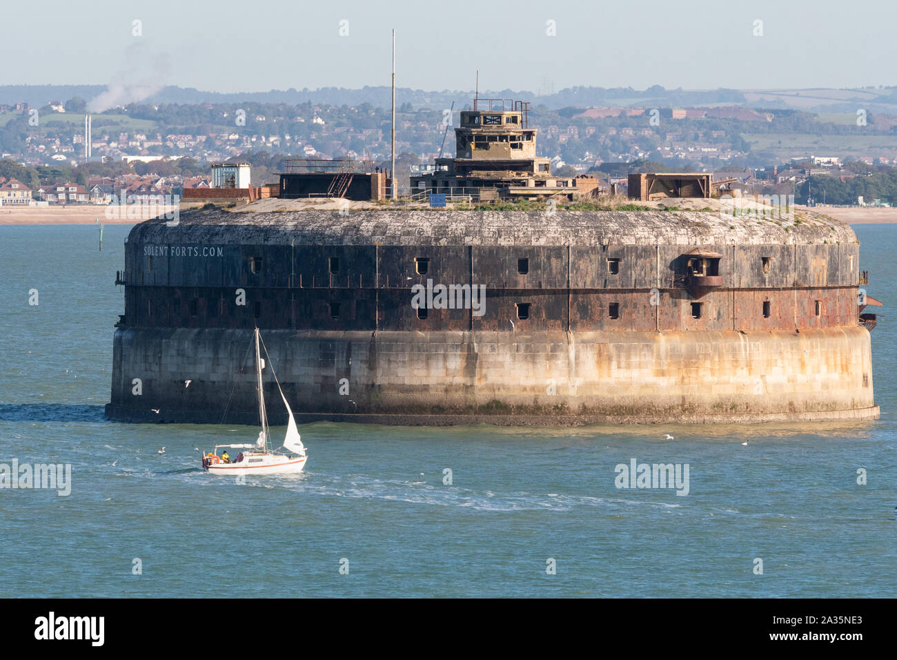Horse Sand Fort, an abandoned sea fort in the Solent, Portsmouth, Hampshire, England, UK Stock Photo