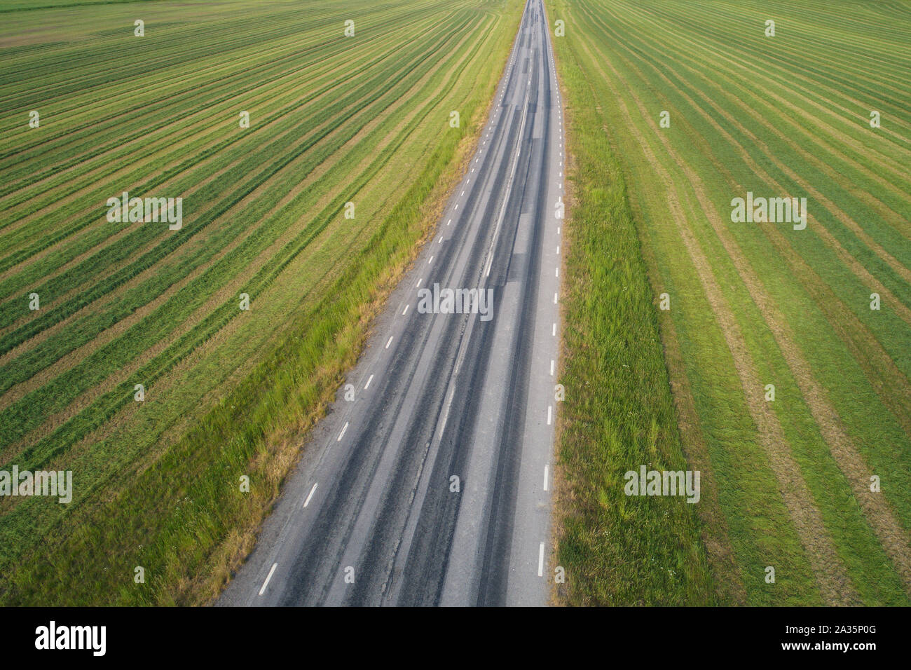 Aerial view of the way forward in the rural landscape. Stock Photo
