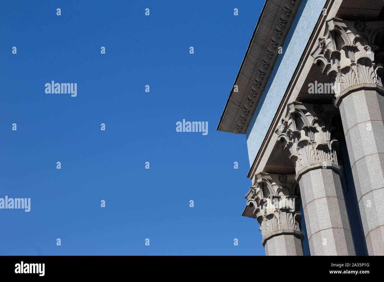 Low angle view of architecture details on the Stockholm concert hall. Stock Photo