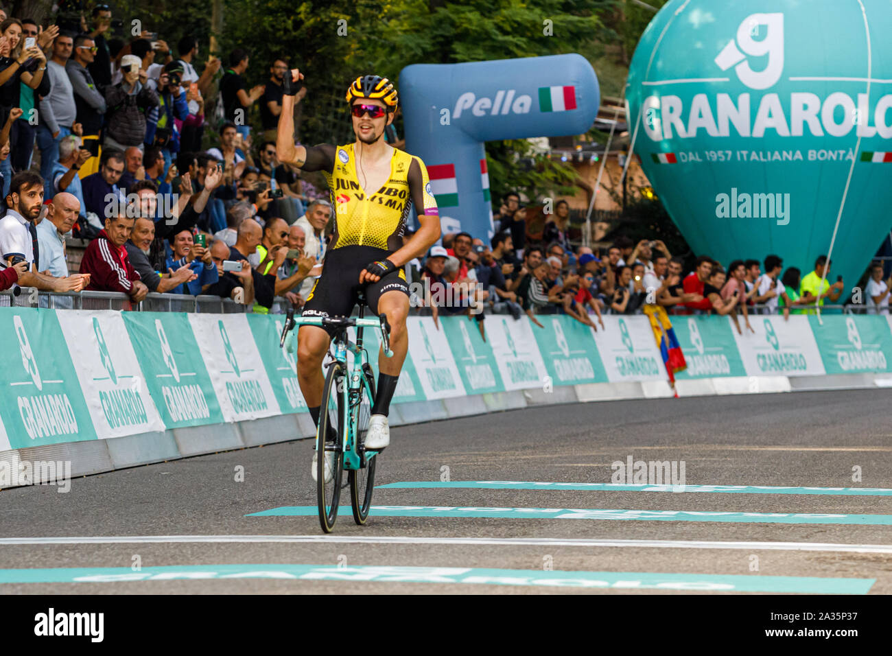 Bologna, Italy. 5th Oct, 2019. Primož Roglič (SLO) of Team Jumbo-Visma win the 103nd edition of the Giro dell'Emilia road cycling one day race. Credit: Massimiliano Donati/Alamy Live News Stock Photo