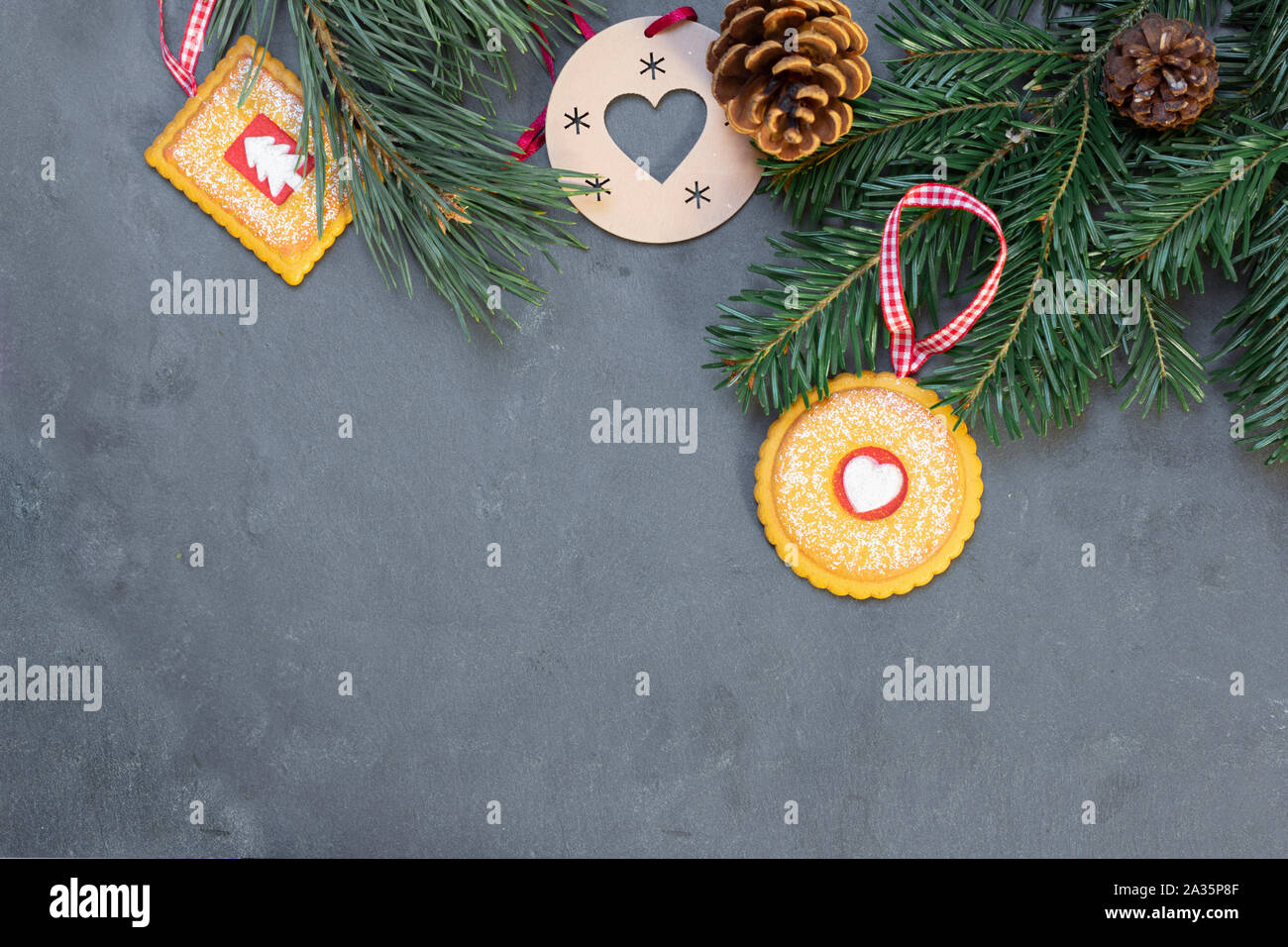 christmas decorations arrangement flat lay Stock Photo