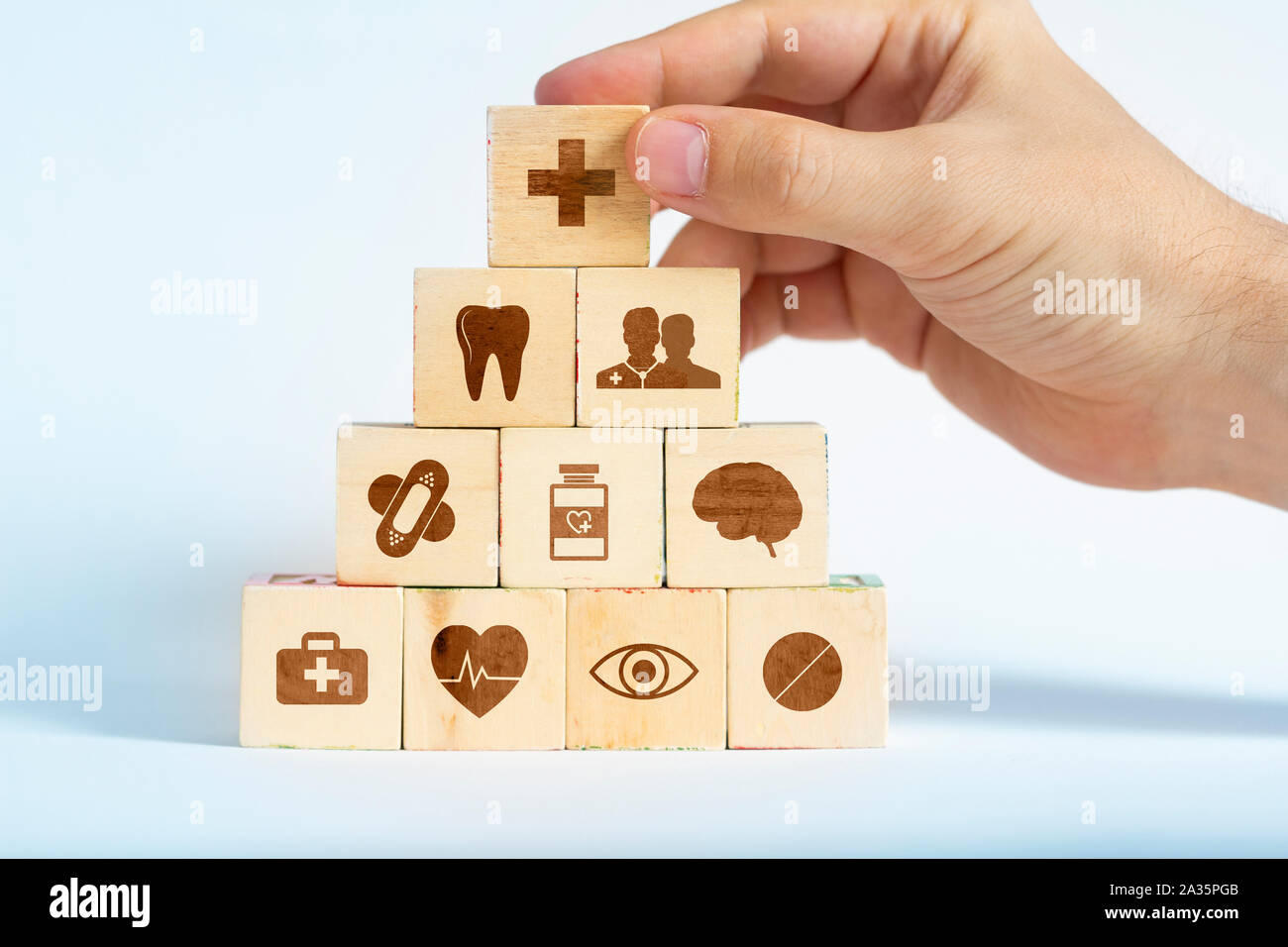 wood blocks with healthcare medical icons Stock Photo