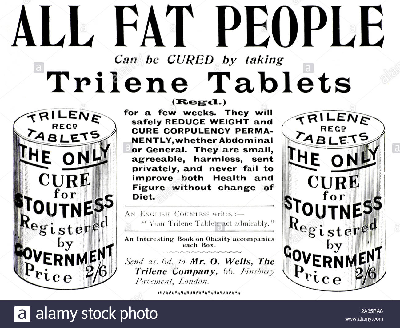 Victorian era, Trilene Tablets, cure for Stoutness, vintage advertising from 1899 Stock Photo