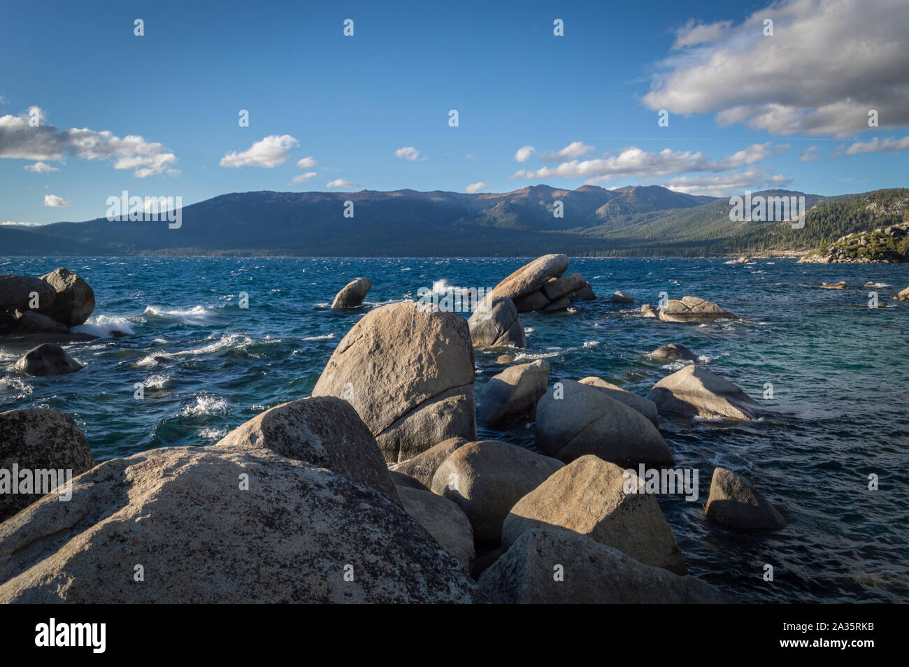 Views of Lake Tahoe on a windy autumn day during golden hour Stock ...