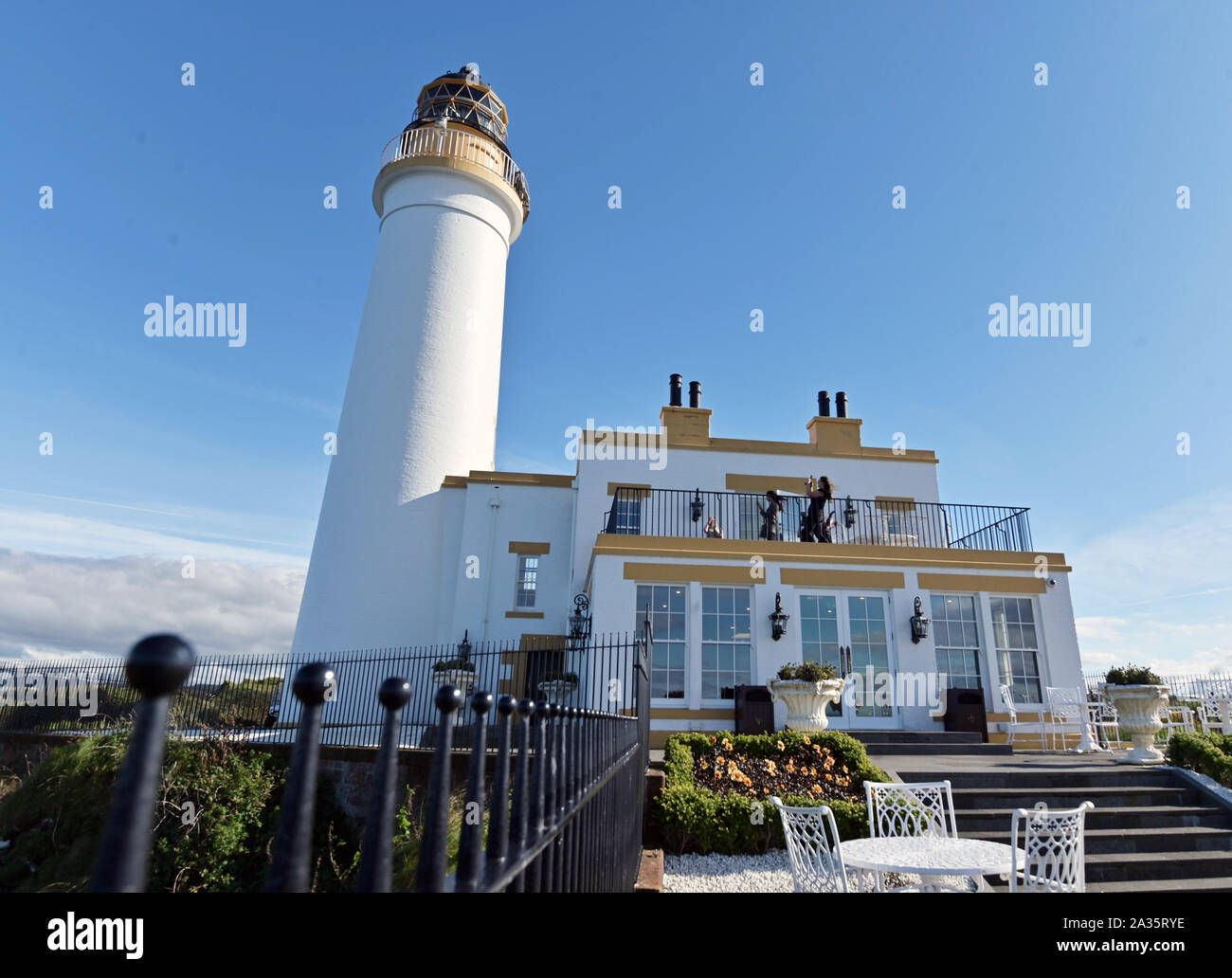 Turnberry Lighthouse part of Trump Turnberry Hotel spa and Golf, now as a cafe, private suite for hire as well as the halfway house for the Ailsa golf course. Stock Photo