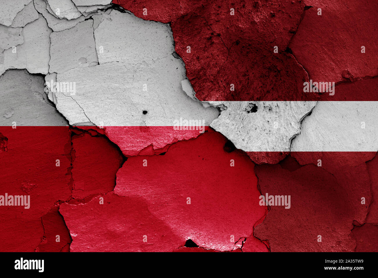 flags of Poland and Latvia painted on cracked wall Stock Photo - Alamy