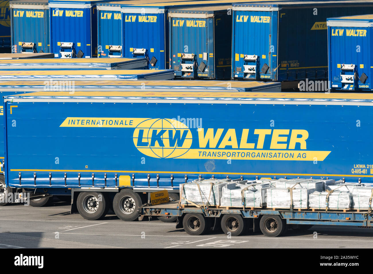 LKW Walter transport company trucks at Bilbao Port, Spain, Europe Stock Photo