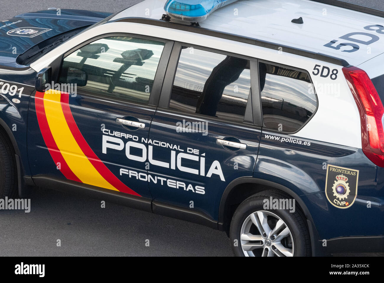 Spanish border police patrol car - Cuerpo Nacional de Policia Frontera - Bilbao Ferry Port Stock Photo