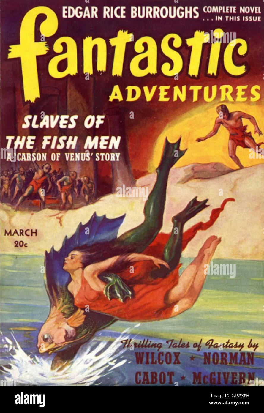 FANTASTIC ADVENTURES American sci-fi magazine with cover by James Allen St. John. March 1941 edition with story by Edgar Rice Burroughs. Stock Photo