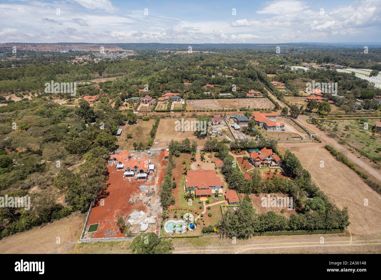 Africa, Kenya, Nairobi, Aerial view of newlyconstructed luxury homes