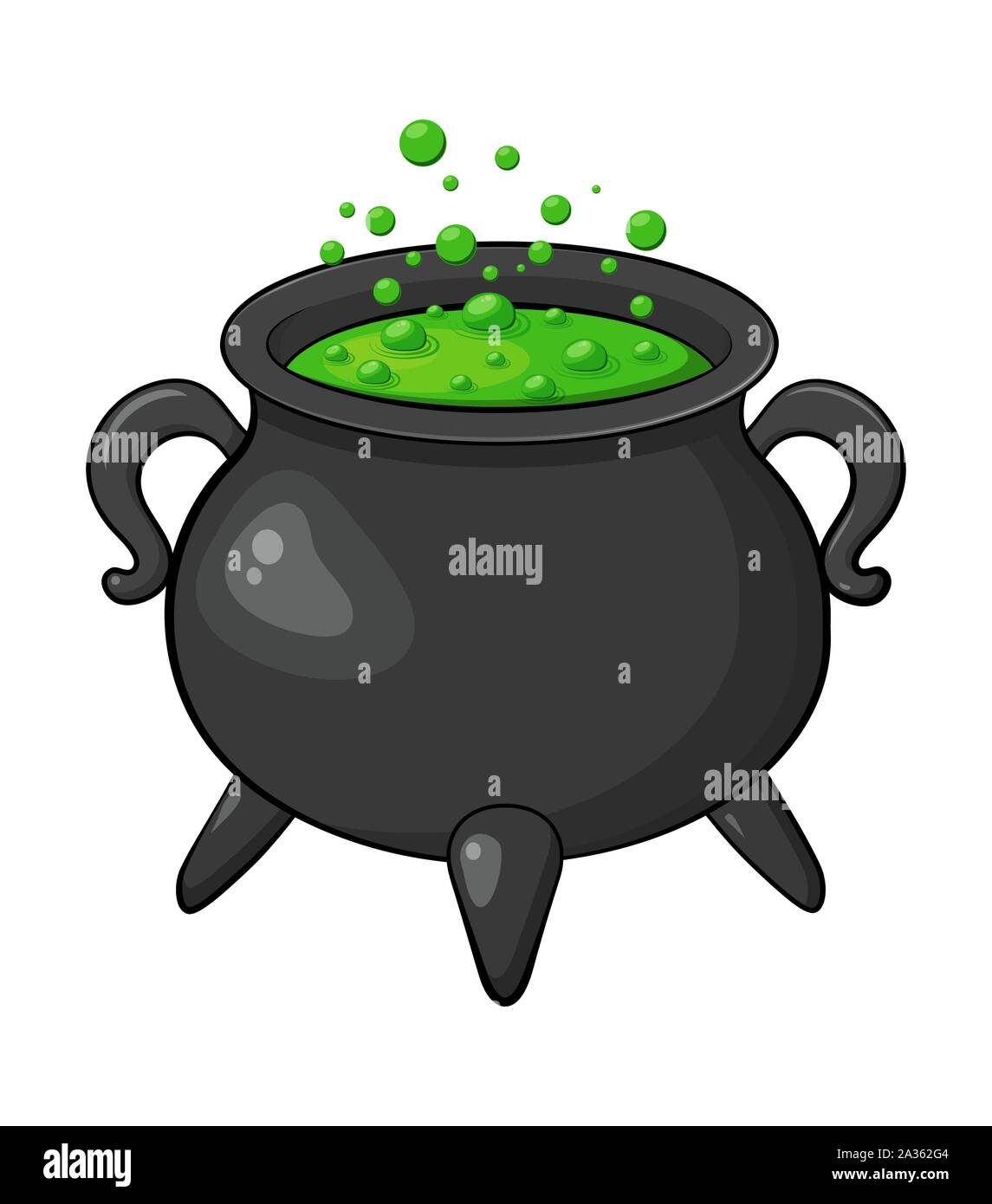 Witch cauldron poison green brew isolated on white background Stock Vector