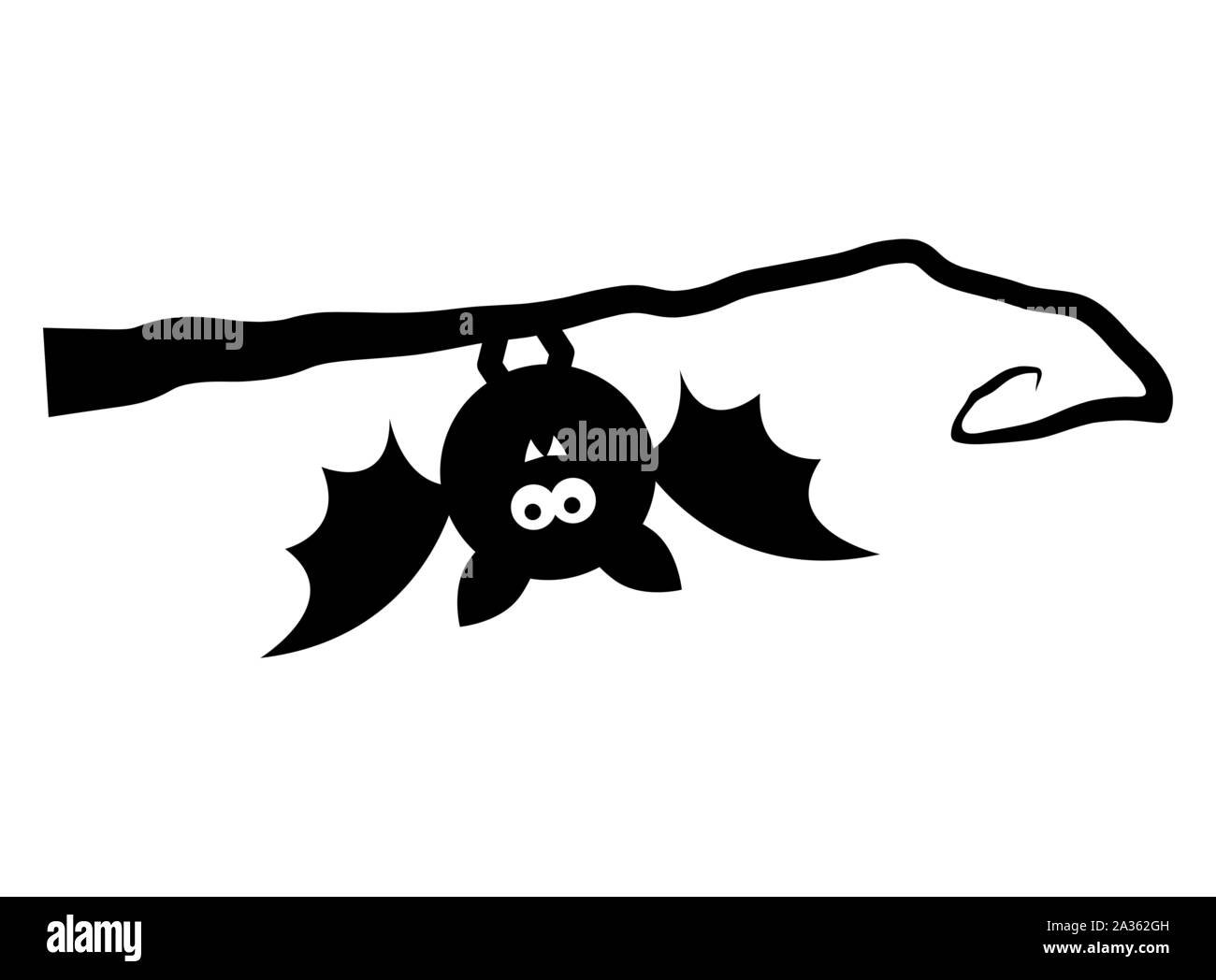 bat upside down on tree isolated on white background Stock Vector
