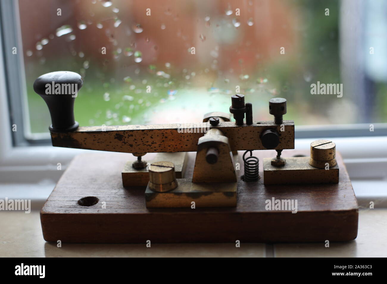 Close-up of an antique Cable & Wireless Morse Key Stock Photo