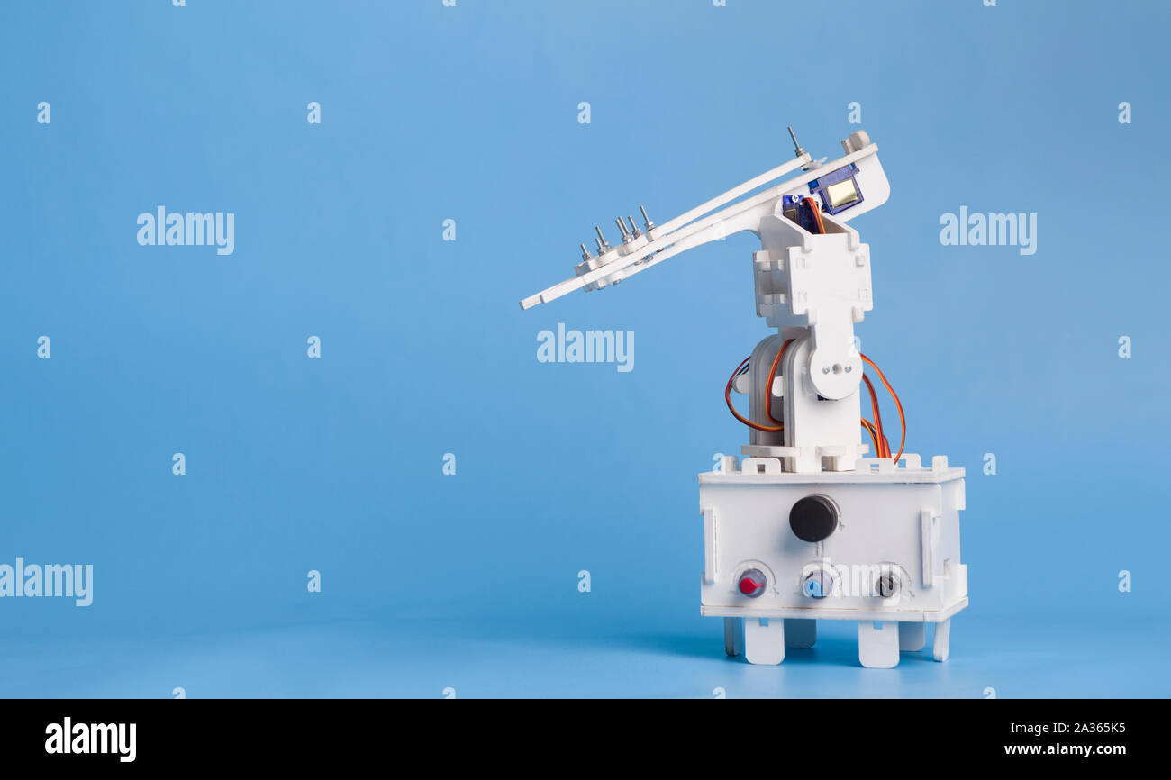 Robotic simulator on blue panorama background with empty space Stock Photo