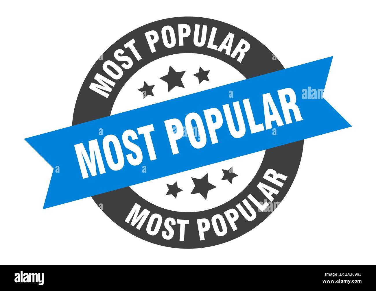 most popular sign. most popular blue-black round ribbon sticker