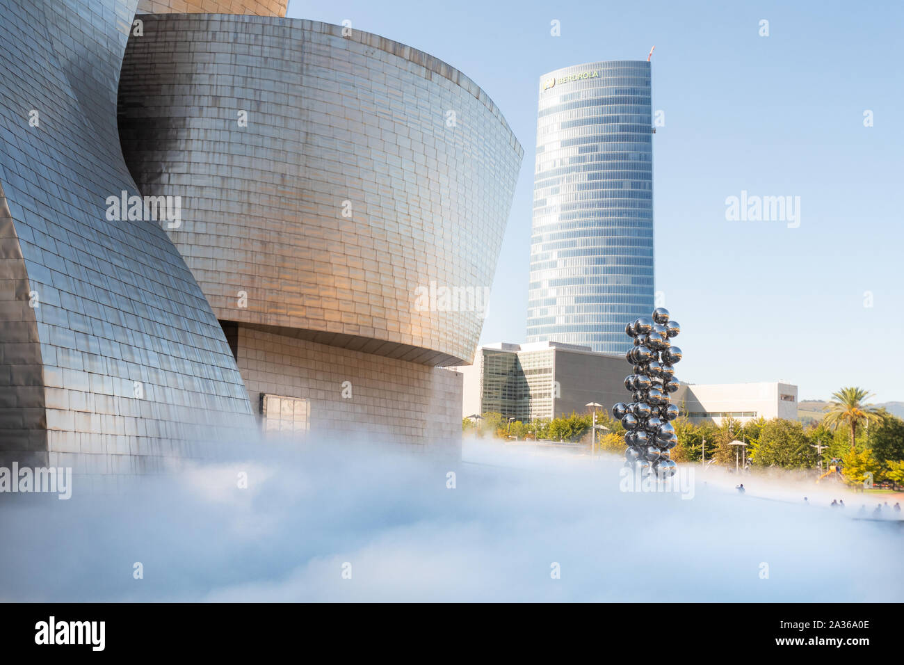 Guggenheim Museum and Fujiko Nakaya's fog sculpture, Bilbao, Northern Spain, Europe Stock Photo