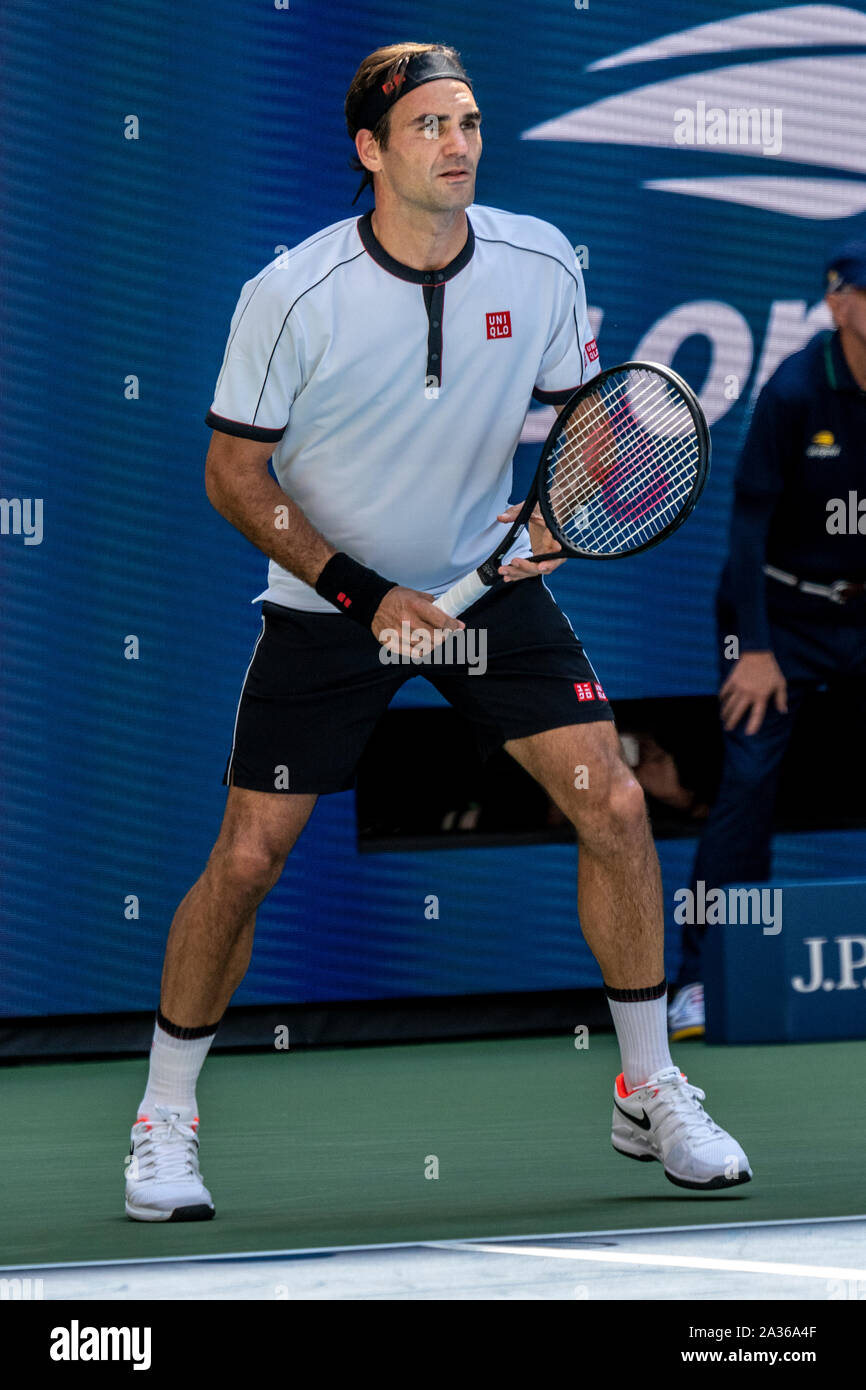 Roger Federer of  Switzerland competing in the third round of the 2019 US Open Tennis Stock Photo