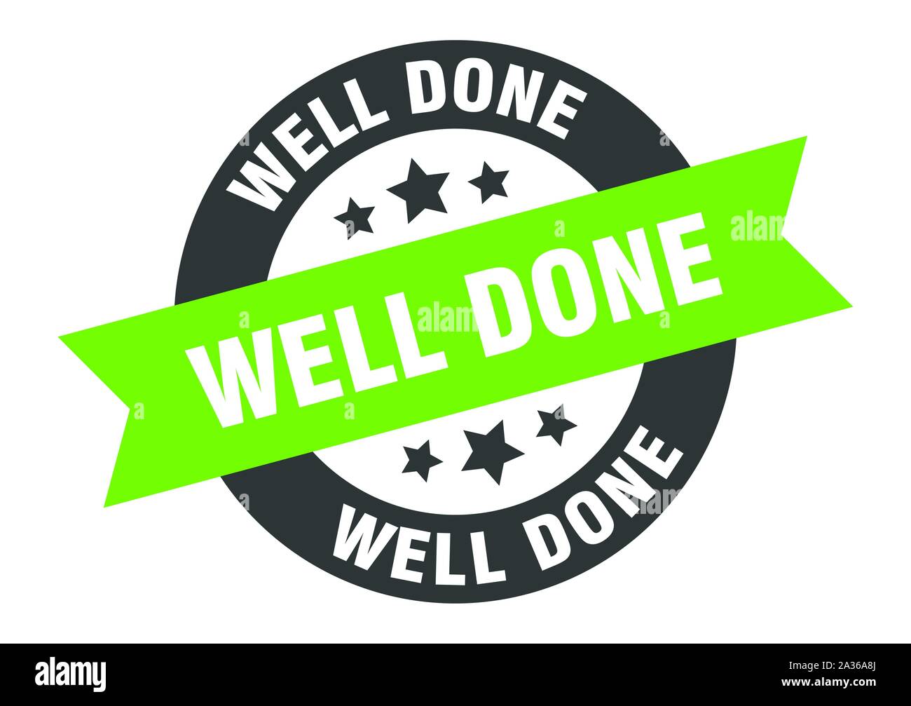 well done sign. well done black-green round ribbon sticker Stock Vector