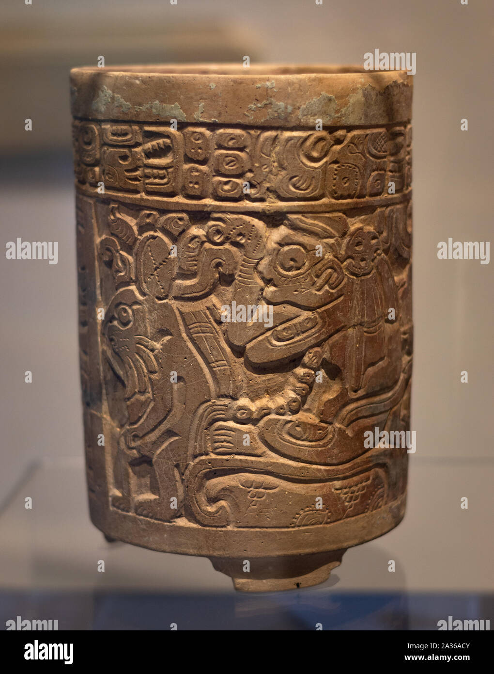 Mayan ceramic  Vase depicting a deity. Late classical period, Yucatan. Stock Photo