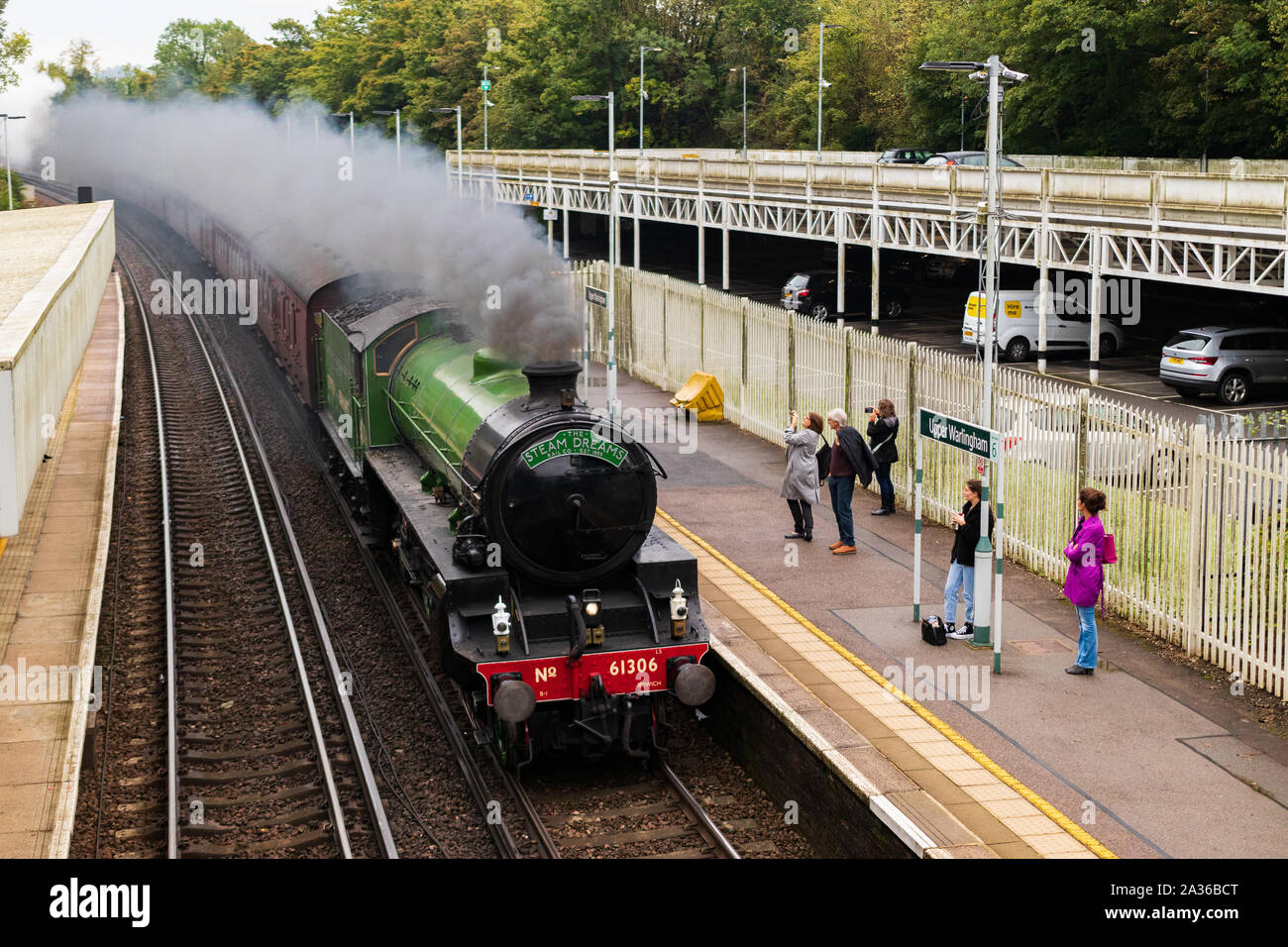 Green British Steam Train Surrey Autumn Stock Photo