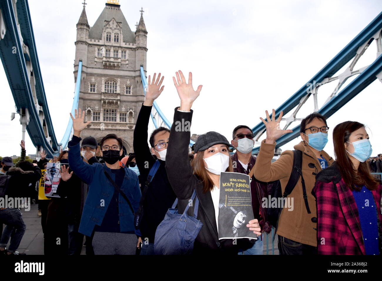 Civil Rights Protest Bridge British Chinese and their supporters demonstrate on Tower Bridge in ...