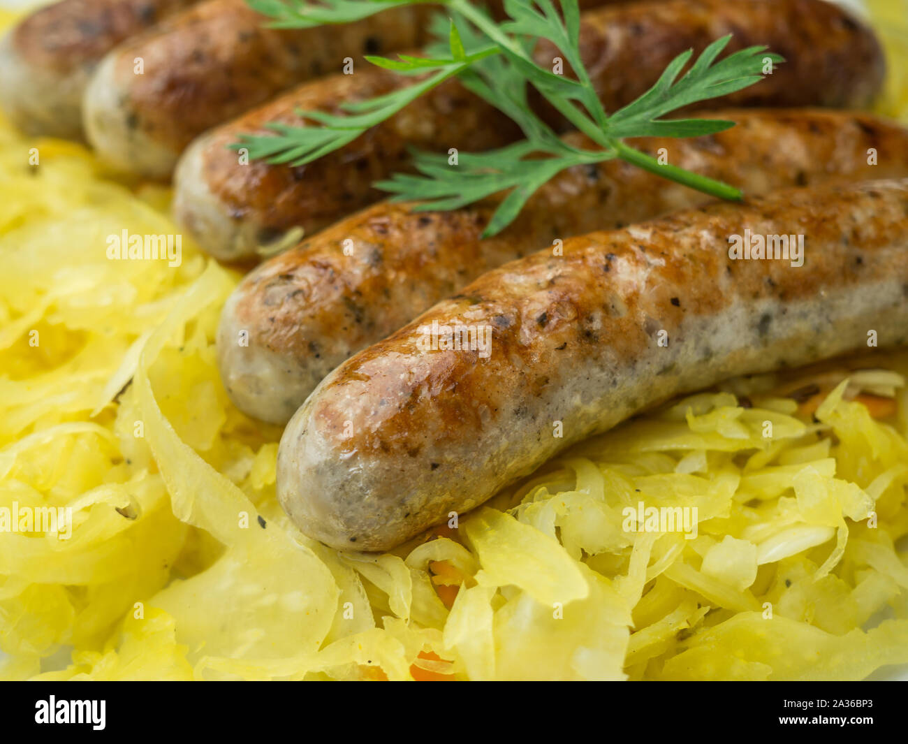 Nuremberg sausage with sauerkraut Stock Photo Alamy