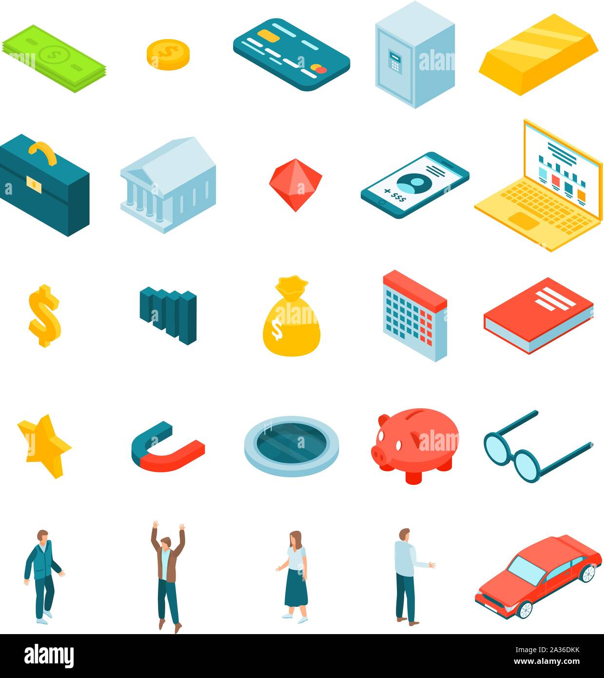Millionaire icons set, isometric style Stock Vector