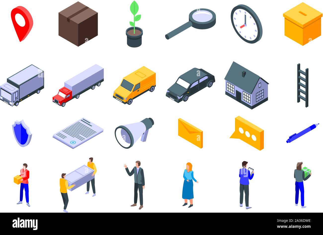 Relocation icons set, isometric style Stock Vector