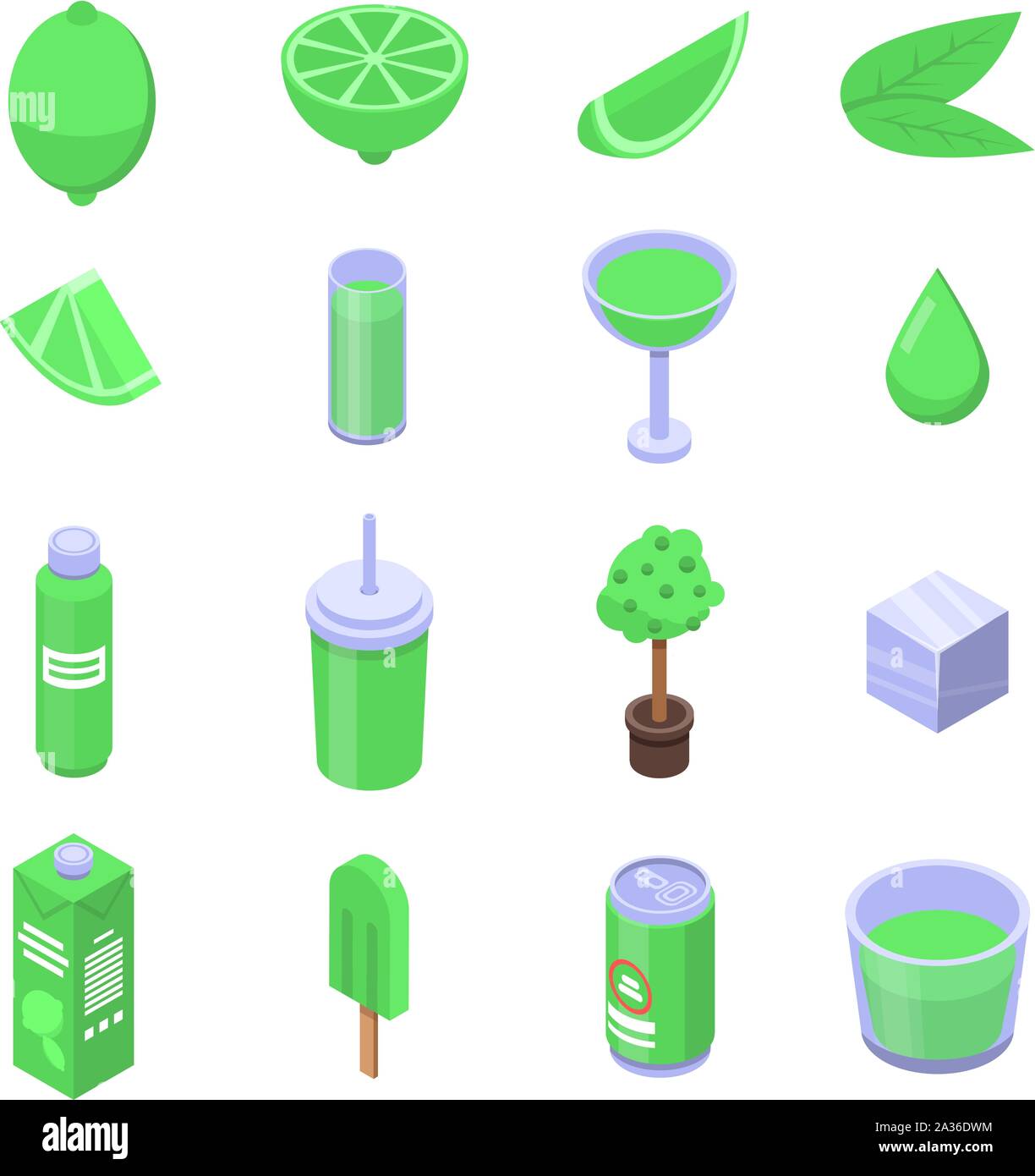 Lime icons set, isometric style Stock Vector