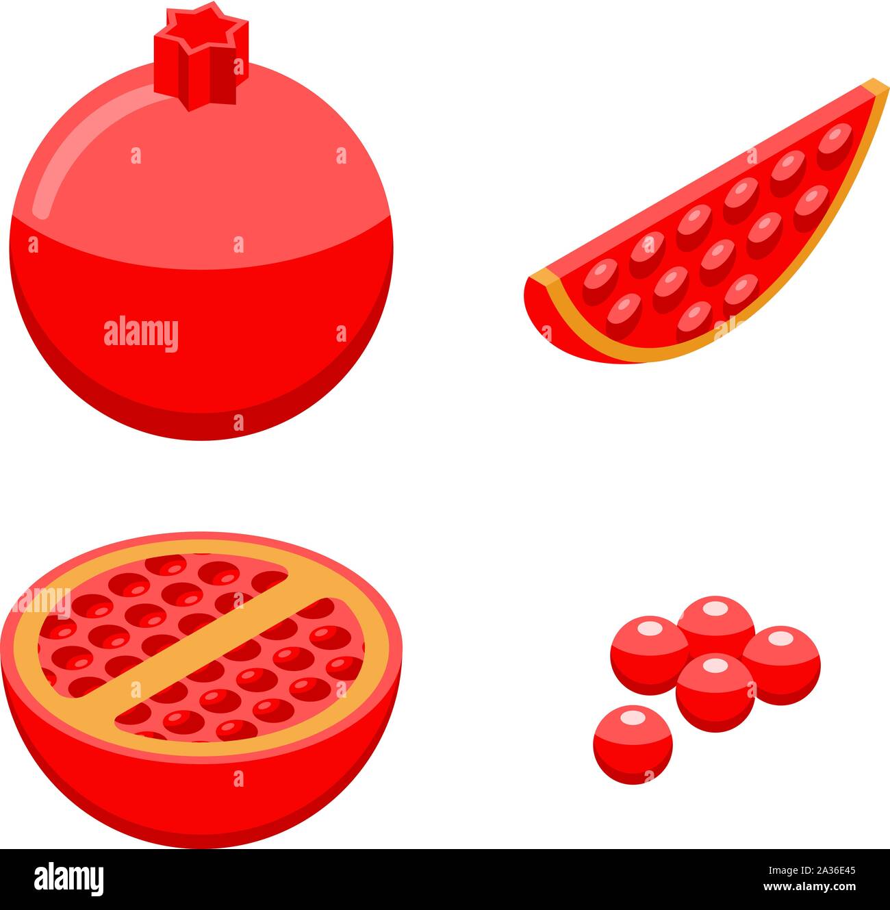 Pomegranate icons set, isometric style Stock Vector