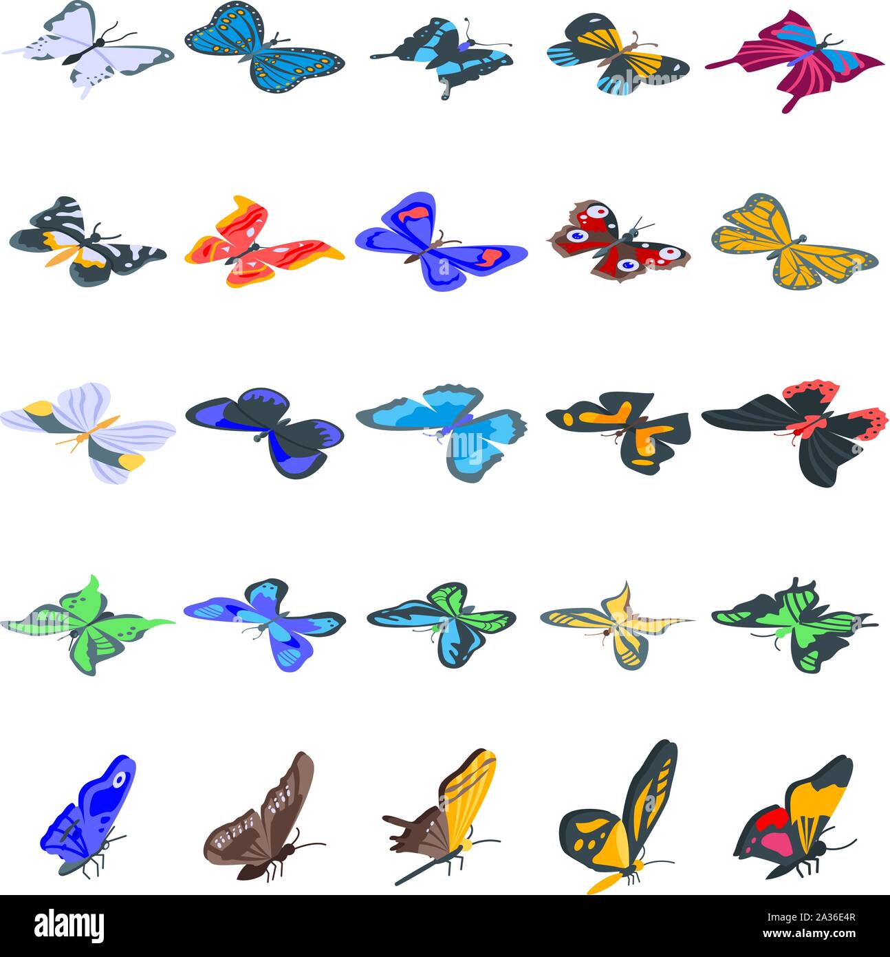 Butterfly icons set, isometric style Stock Vector