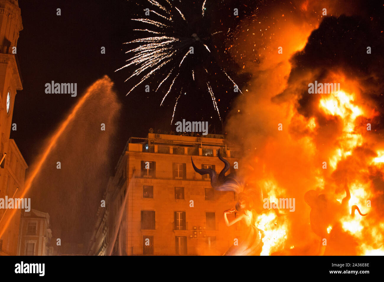 The festival of the Hogueras de San Juan is Alicante City's most important event when effigies are set alight on the last night celebrating fire. Stock Photo