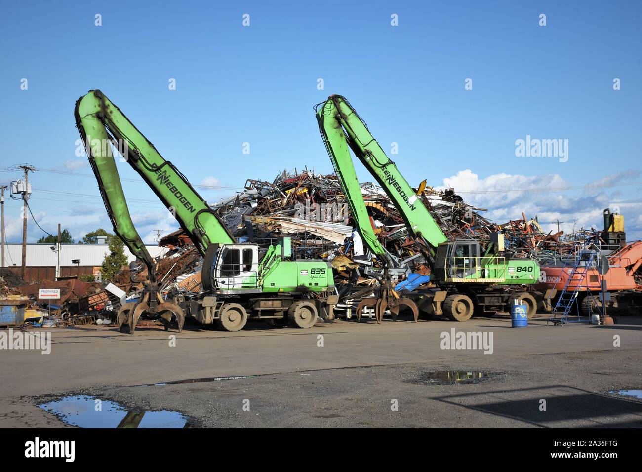 Steel and other metals being stacked for reuse and salvage and sale due ...