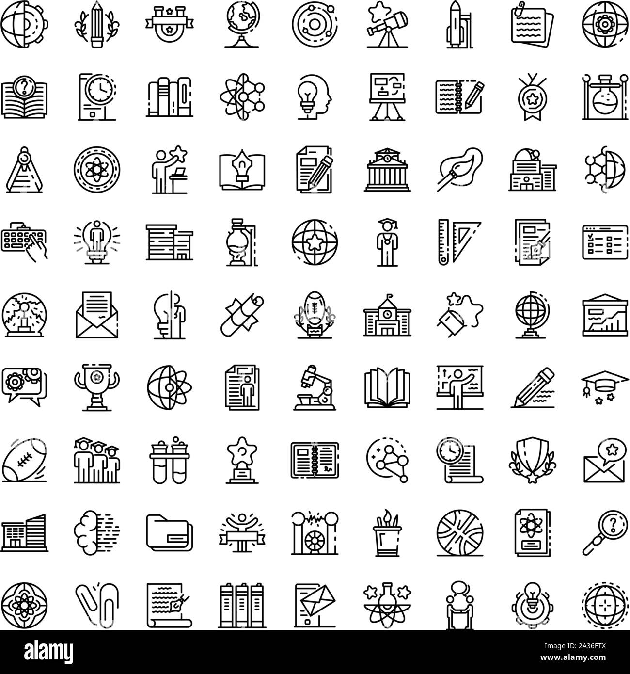 University icons set, outline style Stock Vector