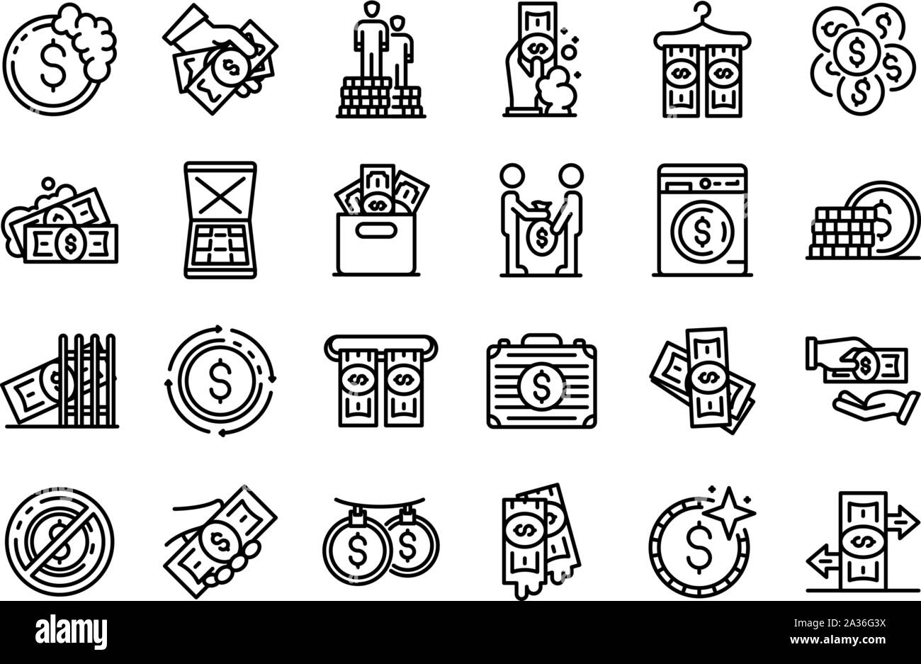 Money laundering icons set, outline style Stock Vector