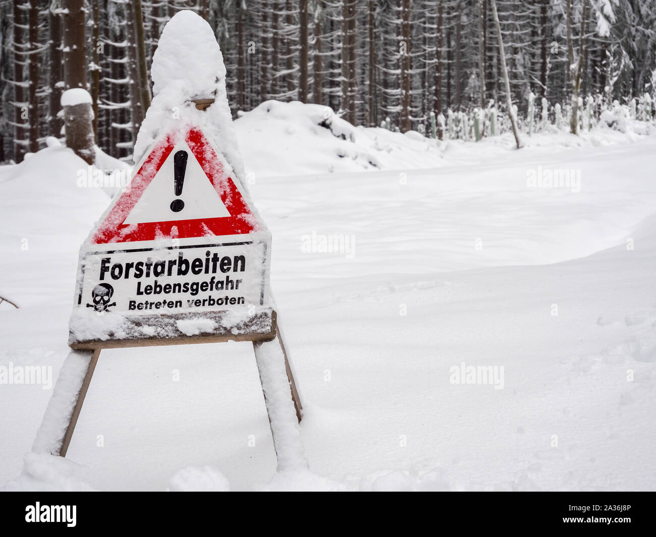 Attention forestry work warning sign Stock Photo