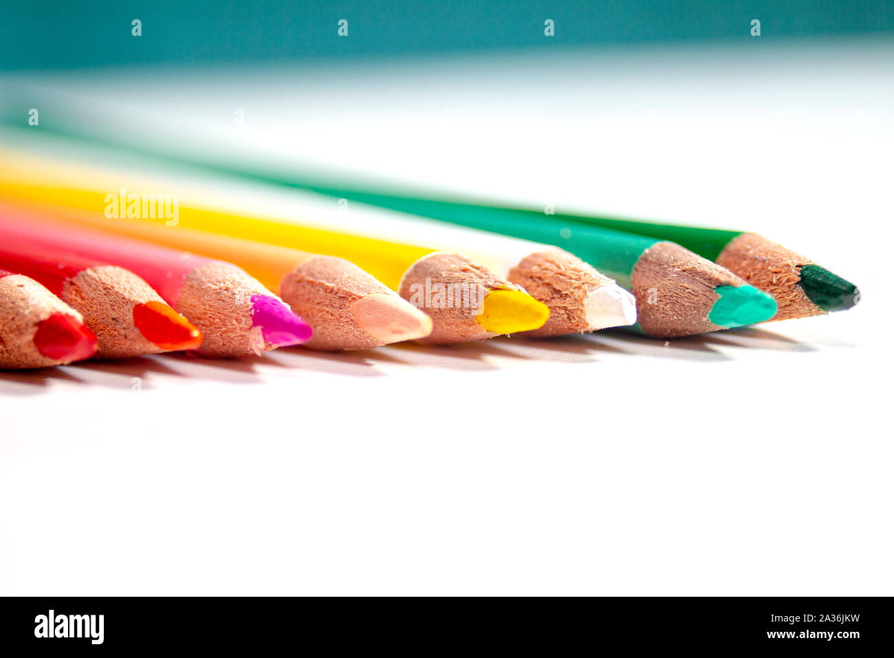 Several color pencils isolated on white background Stock Photo
