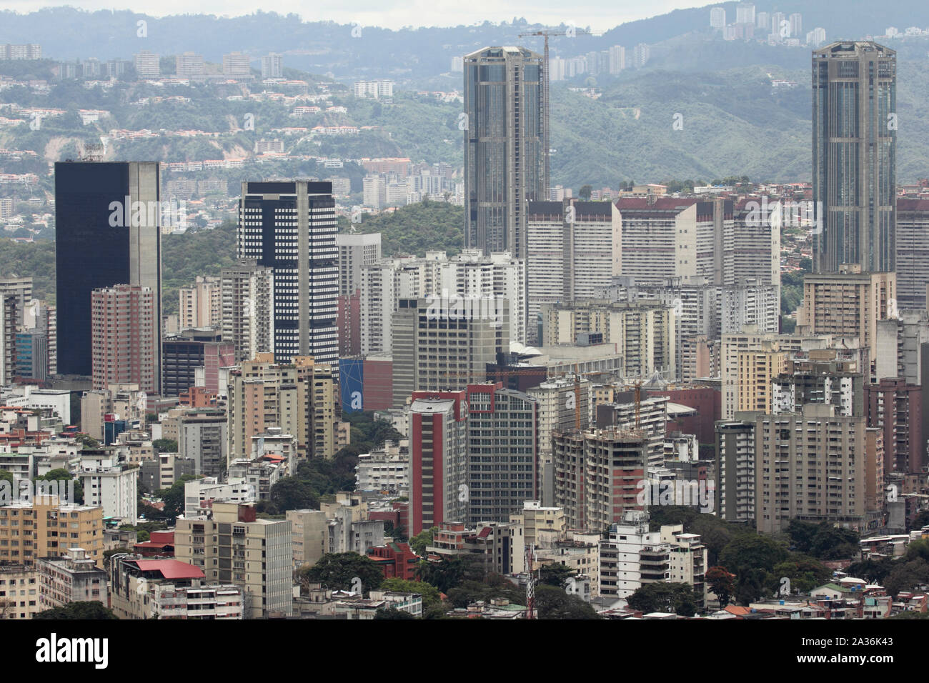 Stunning view of Caracas capital city downtown with main business buildings from majestic El Avila mountain Venezuela Stock Photo