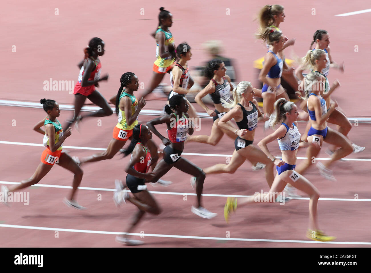 Doha, Qatar. 5th Oct, 2019. Athletes compete during the Women's 5000m Final at the 2019 IAAF World Athletics Championships in Doha, Qatar, Oct. 5, 2019. Credit: Li Ming/Xinhua/Alamy Live News Stock Photo