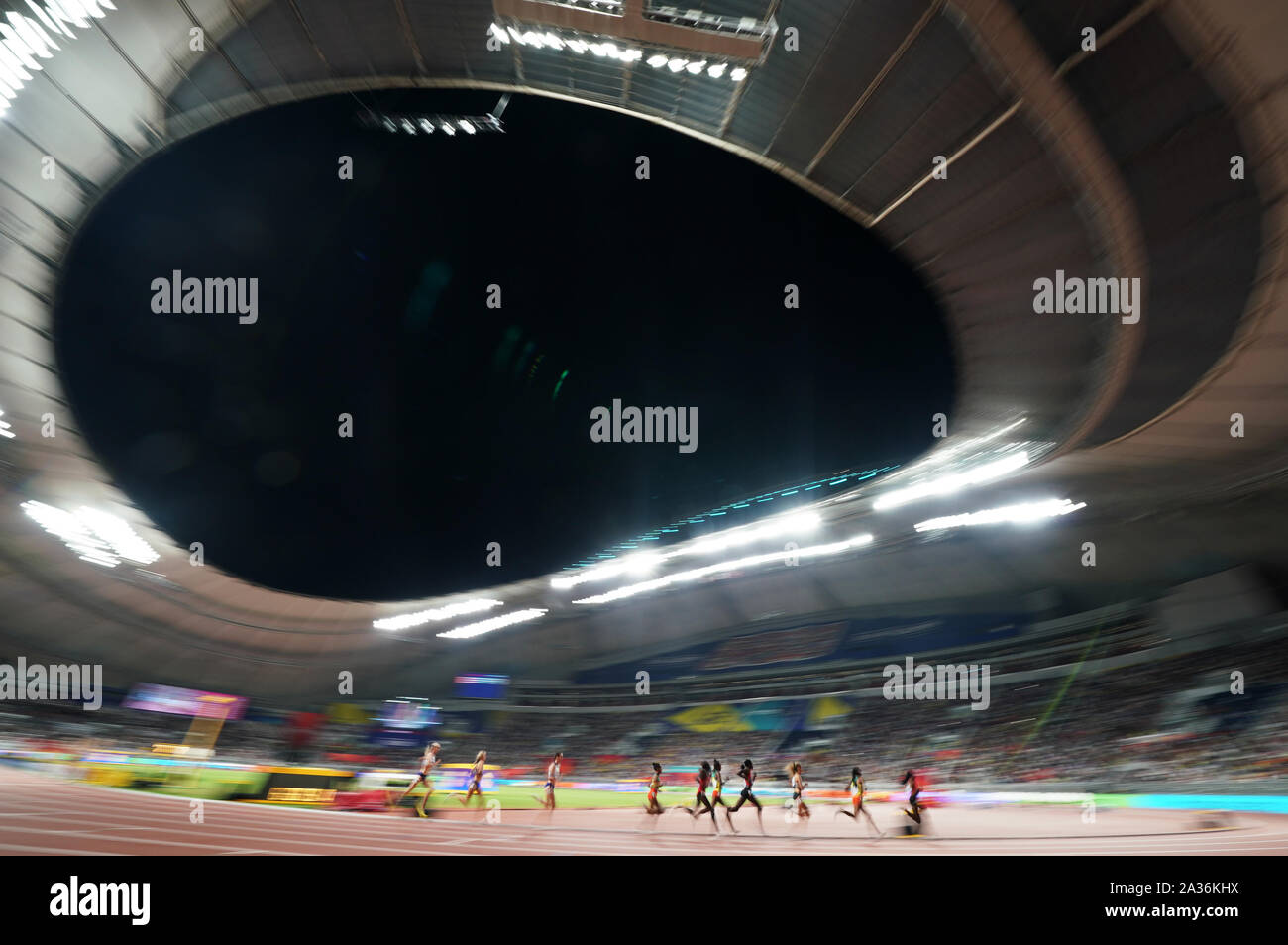 Doha, Qatar. 5th Oct, 2019. Athletes compete during the Women's 5000m Final at the 2019 IAAF World Athletics Championships in Doha, Qatar, Oct. 5, 2019. Credit: Li Gang/Xinhua/Alamy Live News Stock Photo