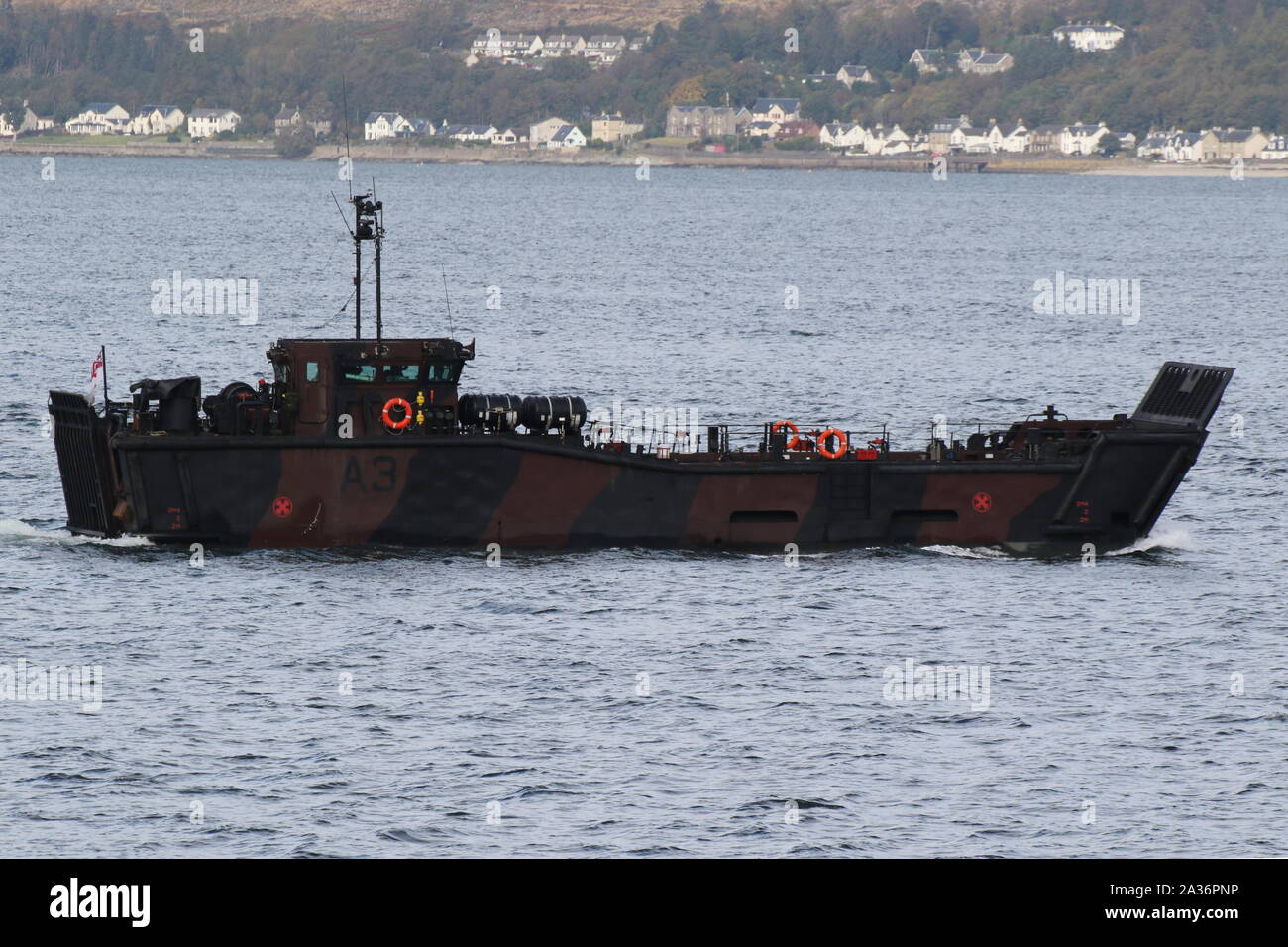 L1009 (A3), a LCU Mk.10 deployed from HMS Albion, passing Gourock on its arrival for Exercise Joint Warrior 19-2. Stock Photo