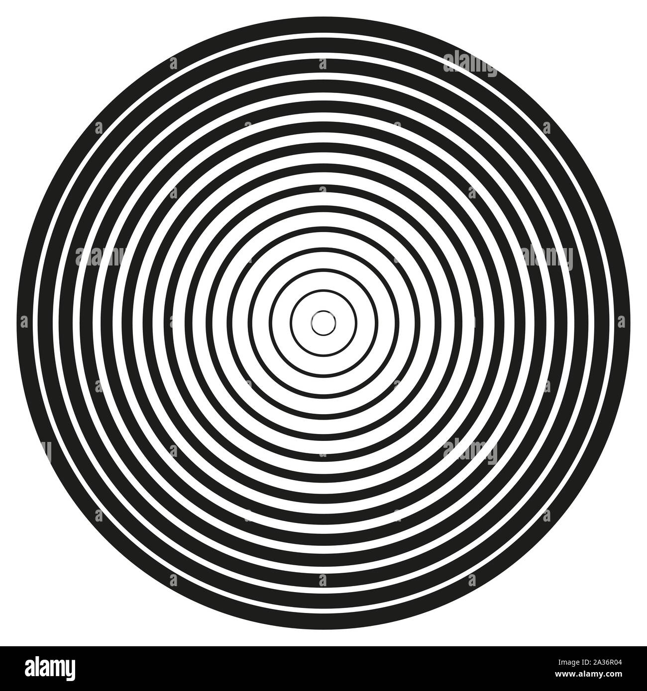 Concentric circle element. Black and white color ring. Abstract vector illustration for sound wave, Monochrome graphic. Stock Vector