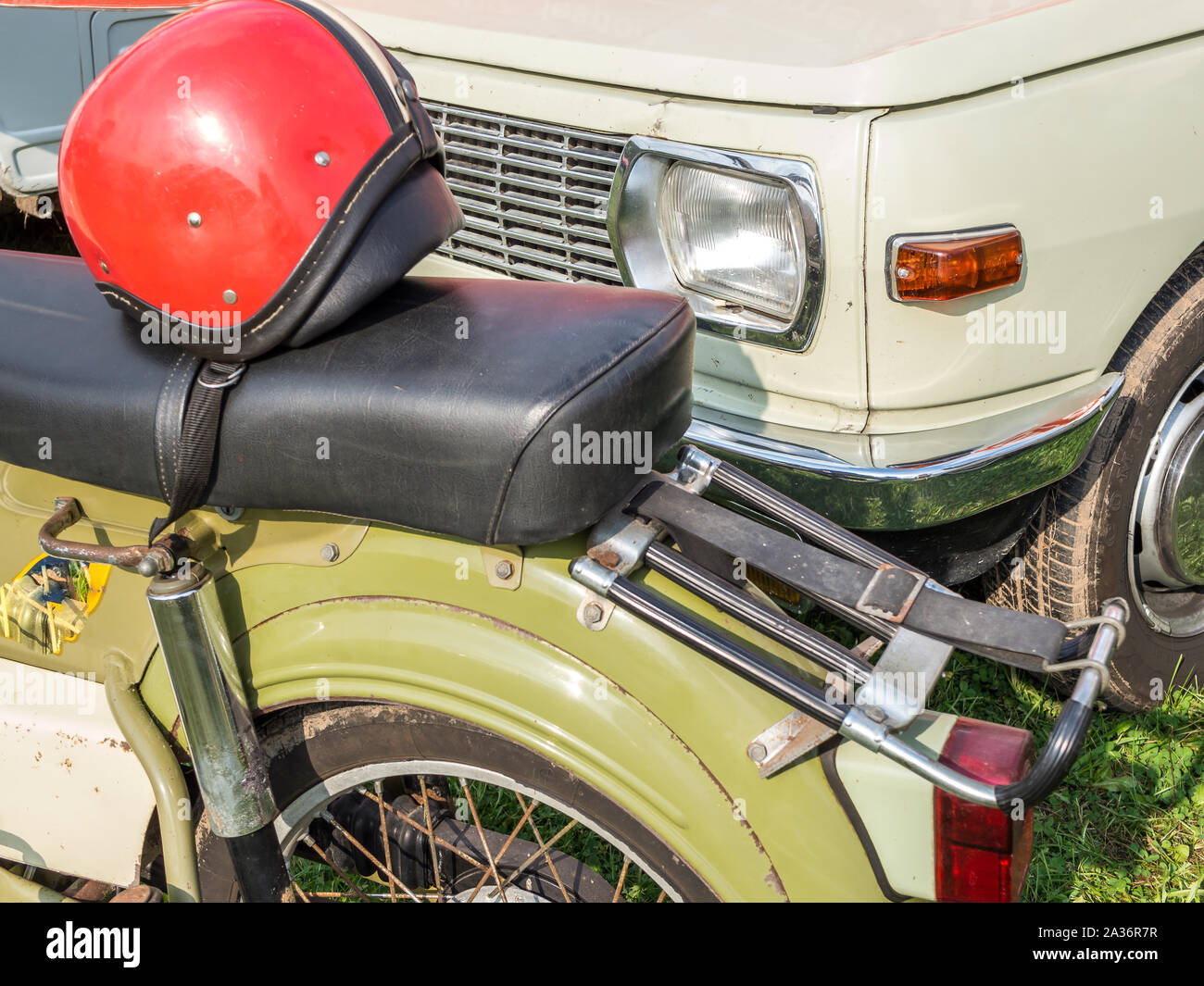 DDR vintage car moped and car Stock Photo