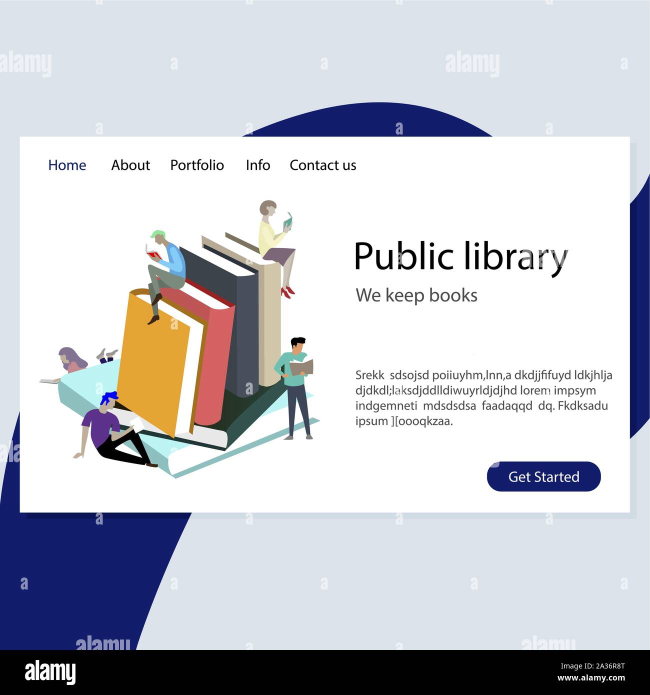 Website template for public library illustration. We keep books. University library, school archive for study vector Stock Vector