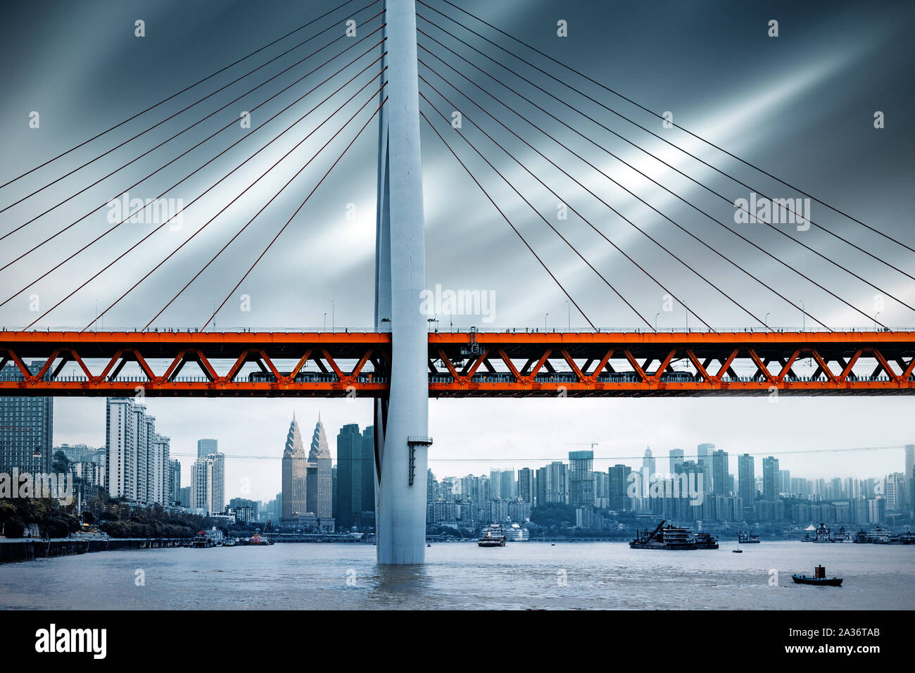 Chongqing city skyline, modern bridges and skyscrapers. Stock Photo