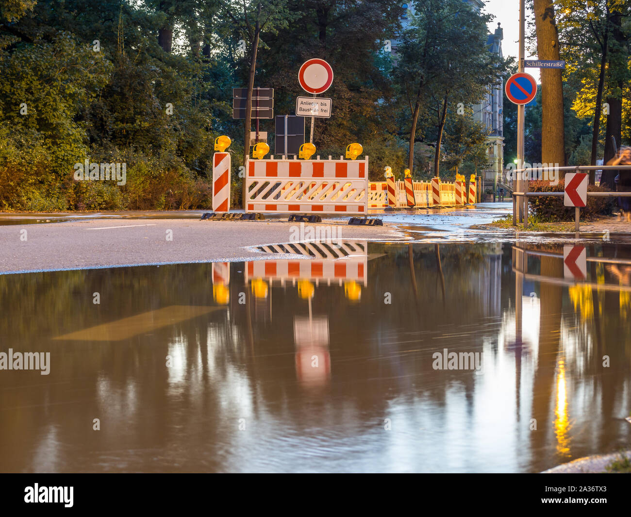 Road is closed due to flood Stock Photo - Alamy