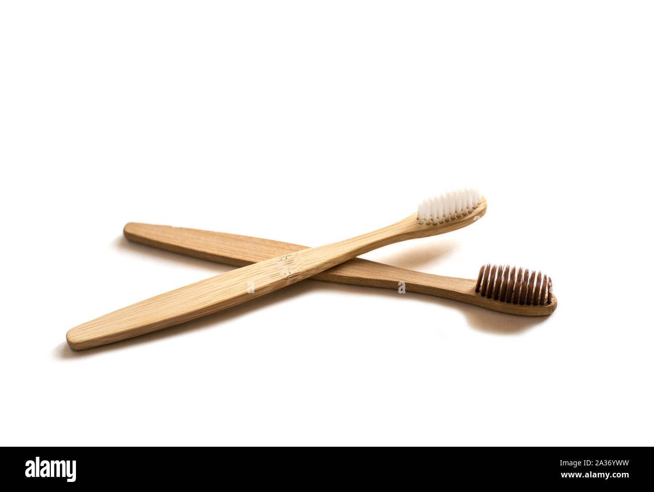 Two bamboo toothbrush isolated on white background. Zero waste concept ...