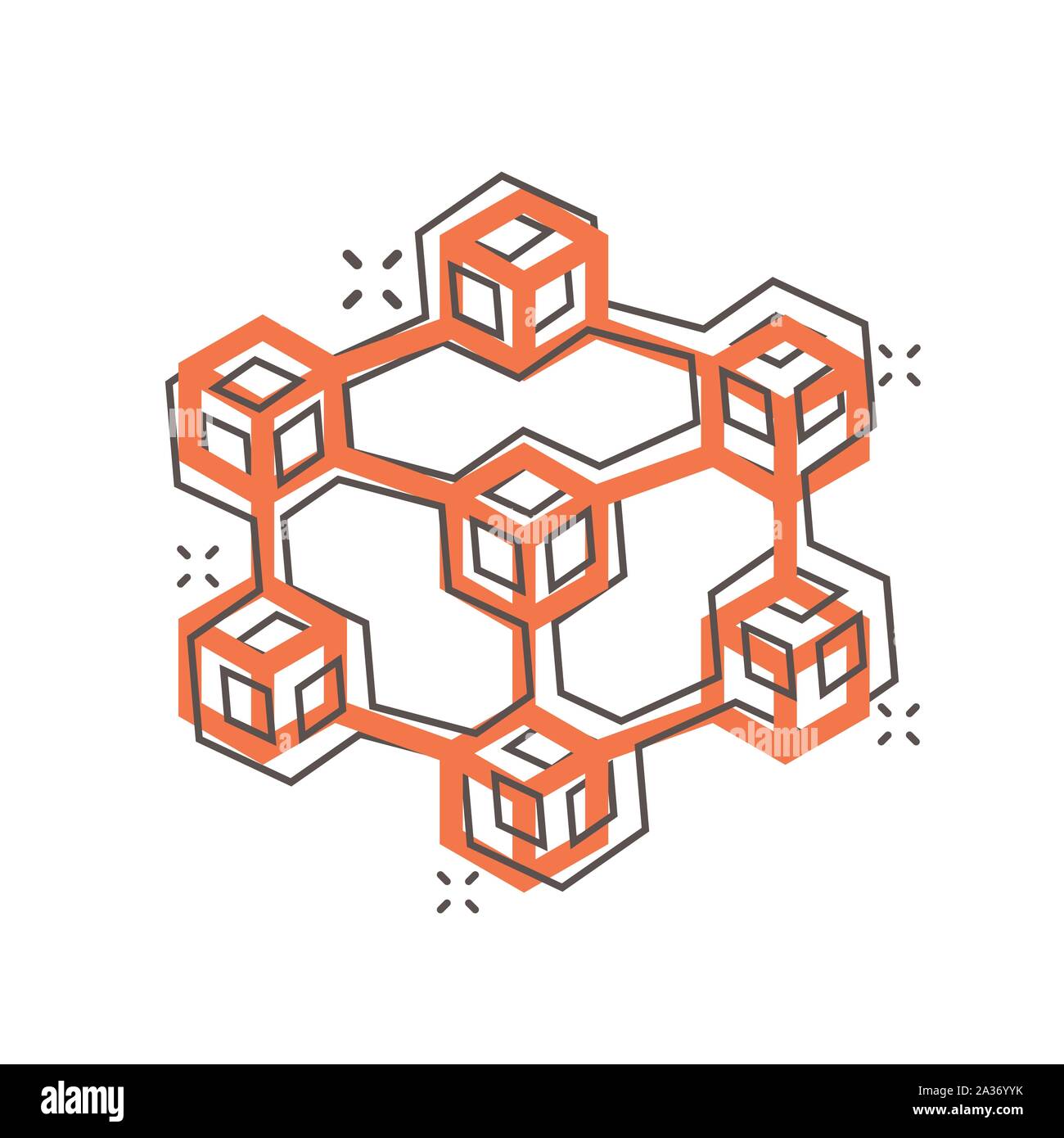 Vector cartoon blockchain technology icon in comic style. Cryptography cube block concept